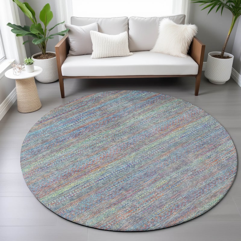 Machine Washable Indoor/Outdoor Modern Stripes Chantille Rug
