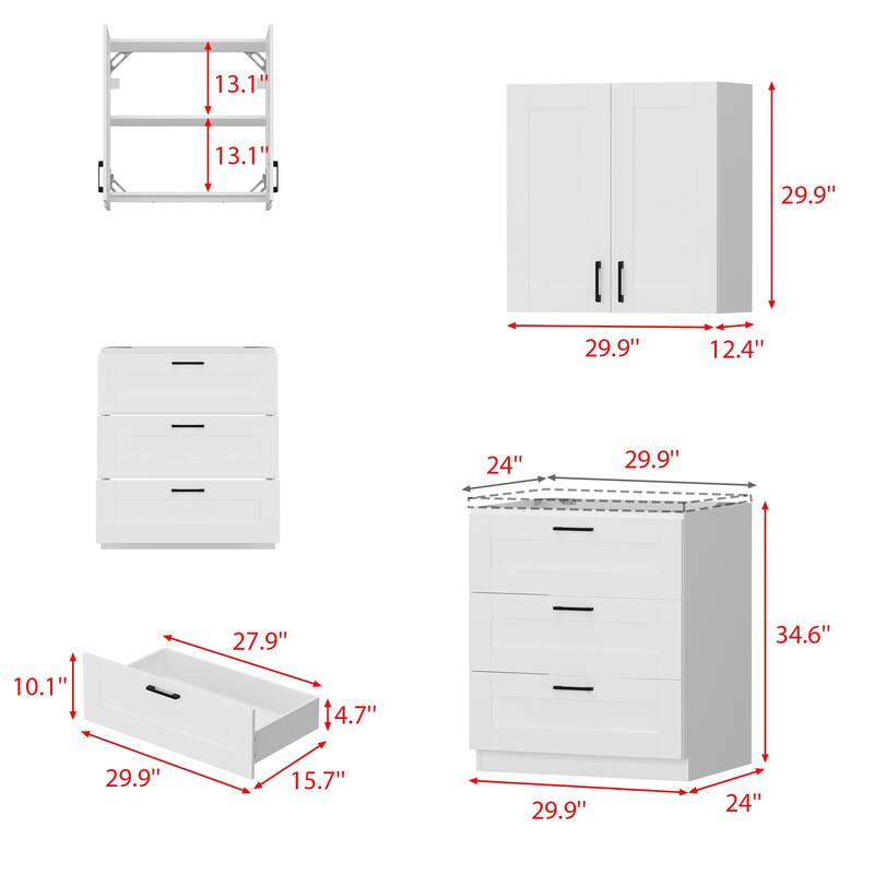 Modular White Kitchen Cabinet Set Customizable Base and Wall Cabinets Pantry Storage and DIY Countertop Design(Without desktop)