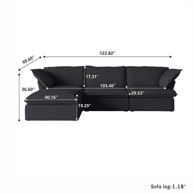 123'' Upholstered Sectional Sofa Minimalist Velvet Couch
