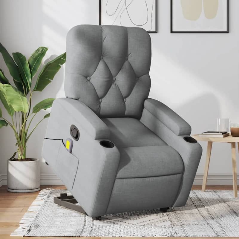 vidaXL Stand up Massage Recliner Chair Power Lift Wingback Armchair Fabric - Light gray