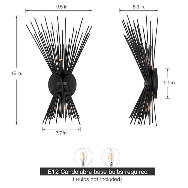 Nathan 2-Light Black Starburst Wall Sconce Light - 18"H