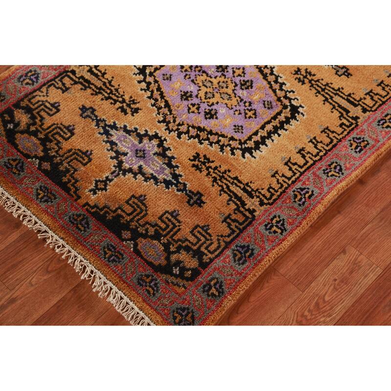 Geometric Viss Indian Runner Rug Hand-Knotted Wool Carpet - 2'7"x 9'10"