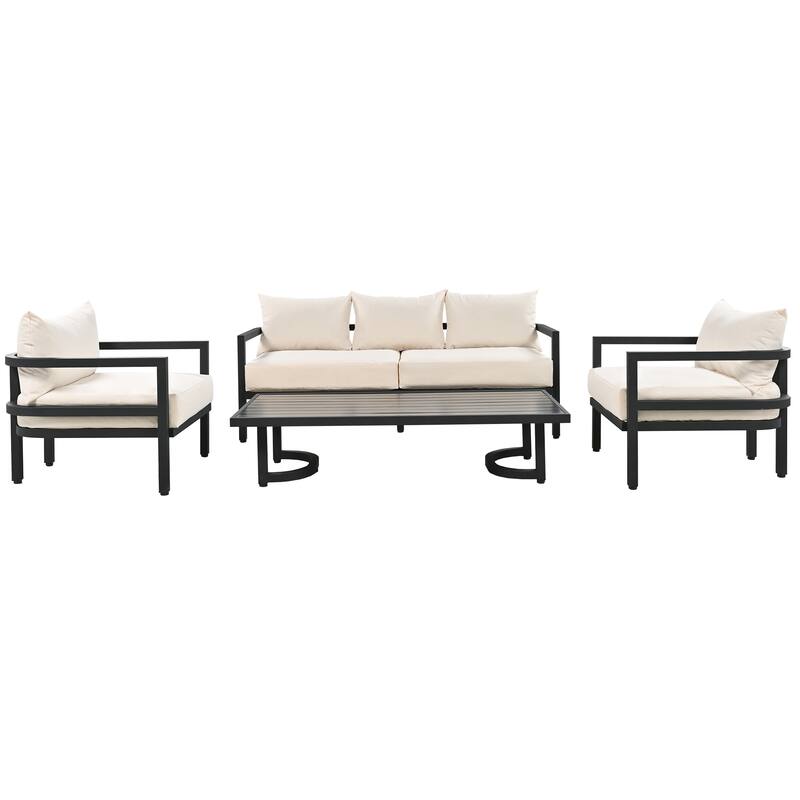 Outdoor Steel Patio Sofa Set with Coffee Table and Water-Resistant Cushions