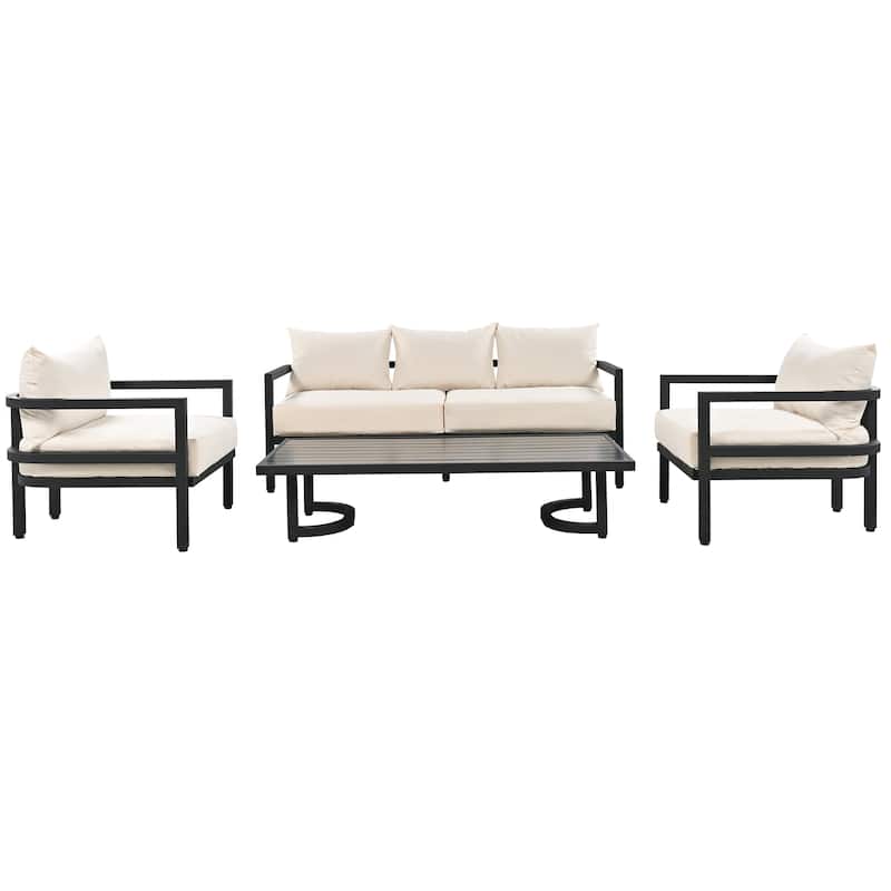 Roomfitters 4-Piece Outdoor Steel Sofa Set with Coffee Table, 3-Seater Couch and 2 Armchairs for Patio Garden