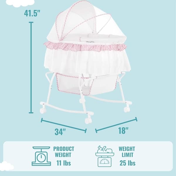 Dream On Me Lacy Portable 2 in 1 Bassinet and Cradle in Pink and white