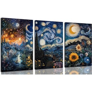 3pcs Blue Abstract Starry Night Canvas wall art - Bed Bath & Beyond ...