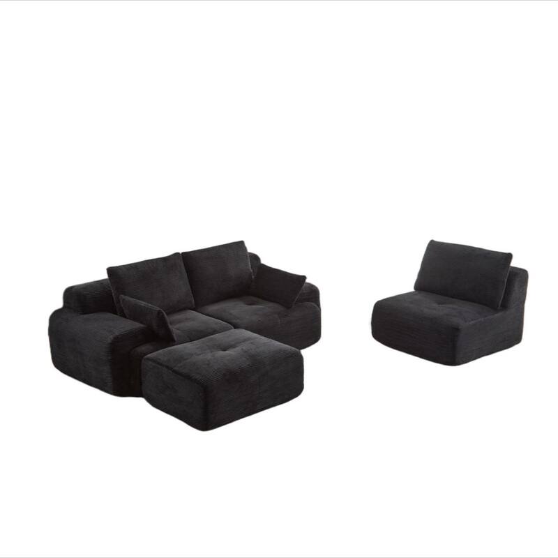 L Shaped Modular Sectional Sofa with Ottoman, Corduroy Upholstered Cloud Sofa, Compressed Sofa with Cushions & Throw Pillows