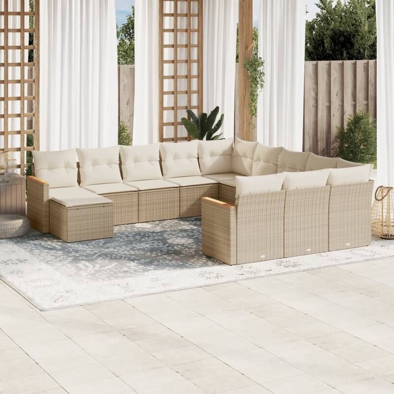 vidaXL Patio Sofa Set with Cushions Outdoor Conversation Furniture Poly Rattan - Beige without table - 24.4 x 24.4 x 27.2 in