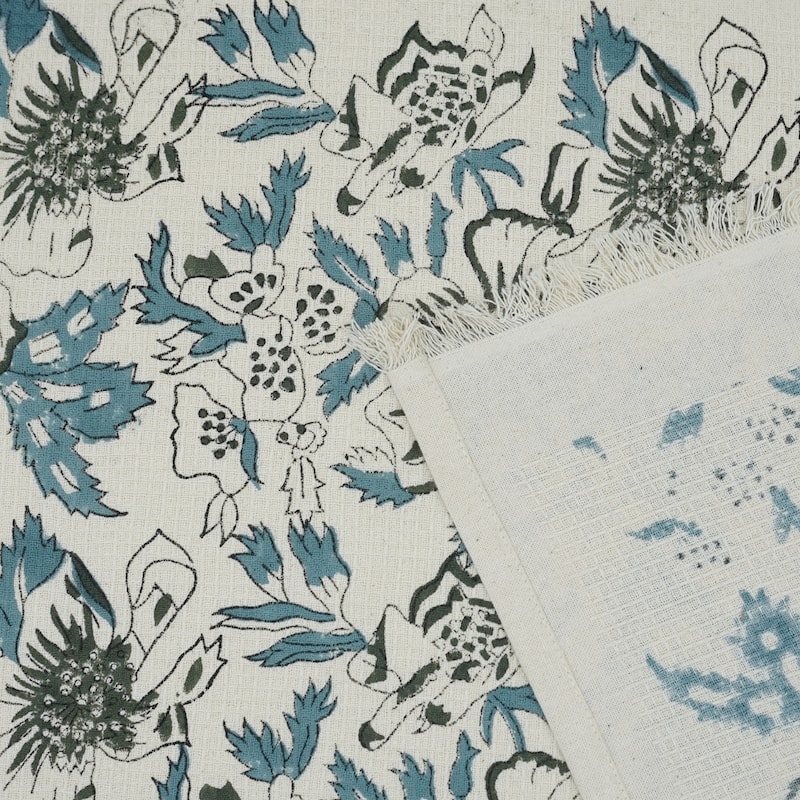 Fabdivine Hand Block Floral Print Waffle Weave Kitchen, Dining Room Use, Gift Hand Towel - Papaya Leaf- Aqua, Grey - Set of 8