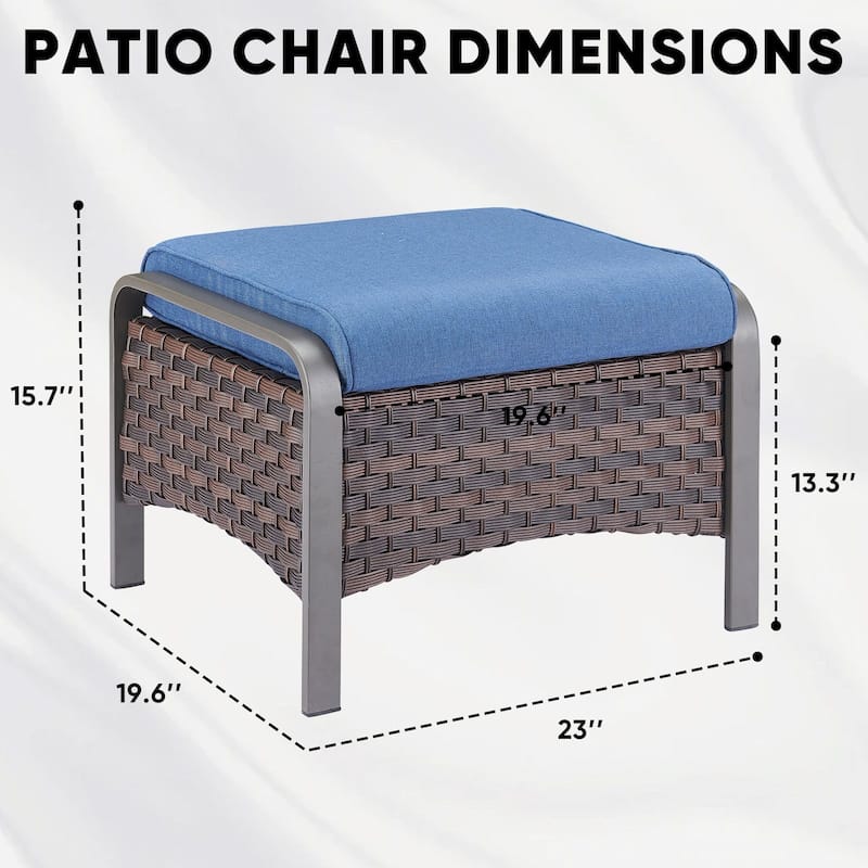 Outdoor Ottomans Rattan Footrests with Cushion Set of 2