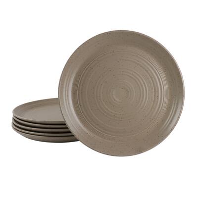 6 Piece 10 Inch Round Stoneware Dinner Plate Set in Mocha