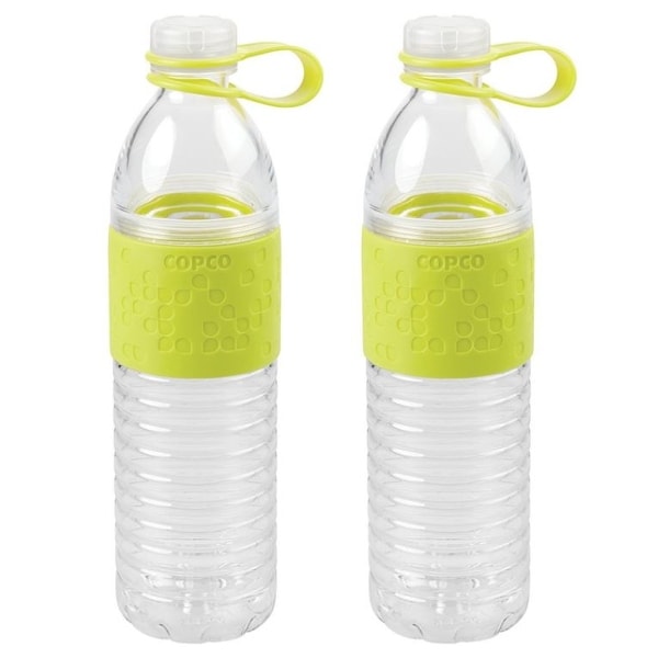 Copco Hydra Lime Green Reusable Water Bottle with Tethered Leak-proof Cap, 2 Pack