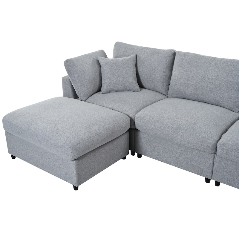 U-Shaped Modular Design Chenille Fabric Sectional Sofa with 2 Movable Ottomans