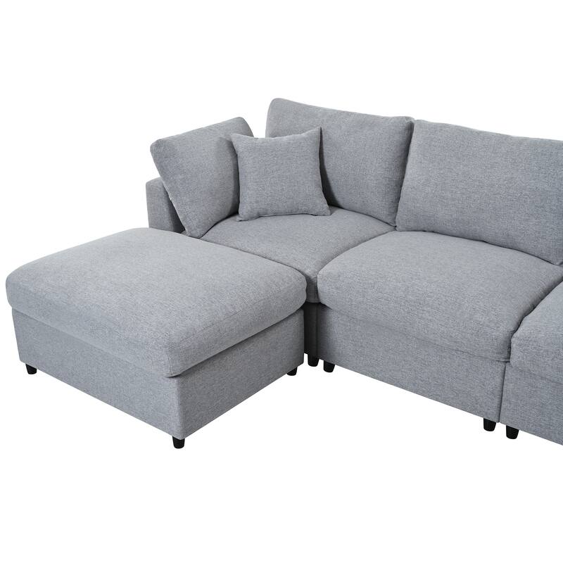 U-Shaped Modular Sectional Sofa with 2 Movable Ottomans, Oversized Chenille Upholstered Sofa, 6 Seater Sofa with Pillows