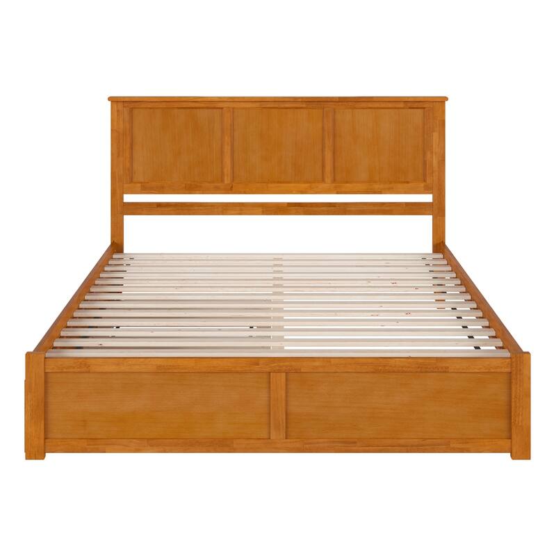 King Size Wood Platform Bed with Trundle - Solid Wood Bed Frame, Footboard, Twin XL Pull Out