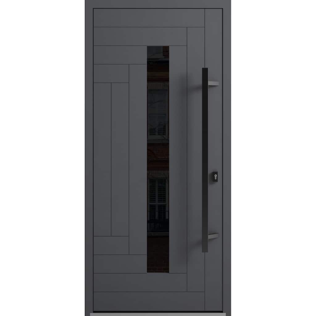Front Prehung Steel Door Ronex 1011 Grey Side and Top Window Sidelite Stainless Inserts W36+12xH80+16 Lh I