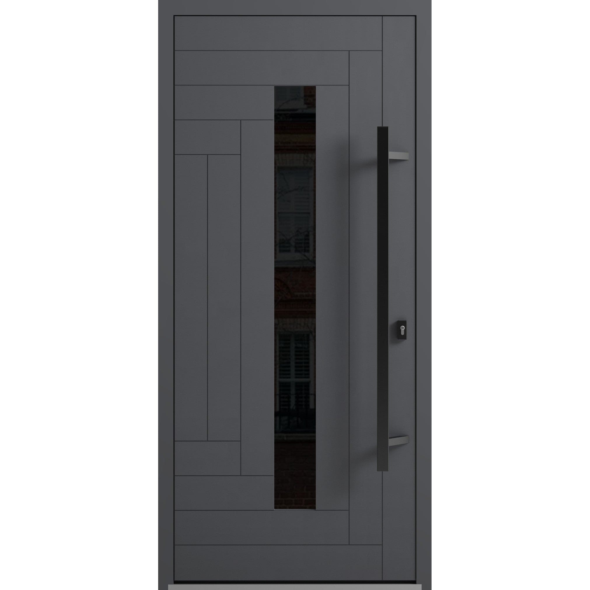 Exterior Prehung Steel Entry Door Ronex 1011 Grey Sidelite Top Window Stainless Steel Inserts 36+12x96 Left Inswing