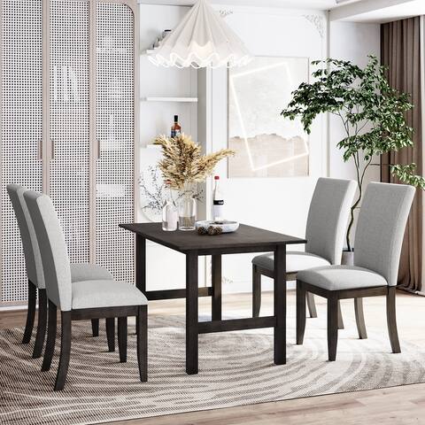 5-Piece Wood Dining Table Set for 4, Kitchen Furniture Set with 4 Upholstered Dining Chairs