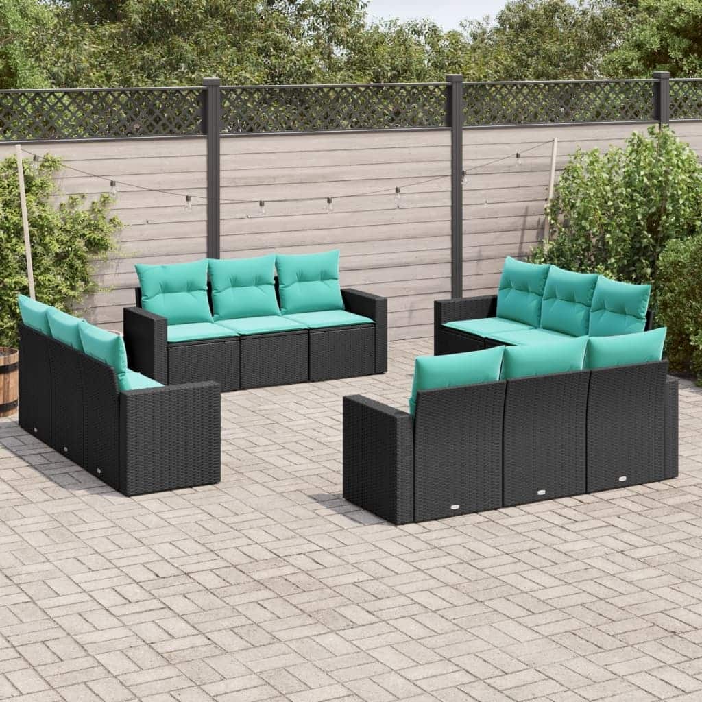 vidaXL Patio Sofa Set with Cushions Black Poly Rattan - 21.7" x 24.4" x 27.2"