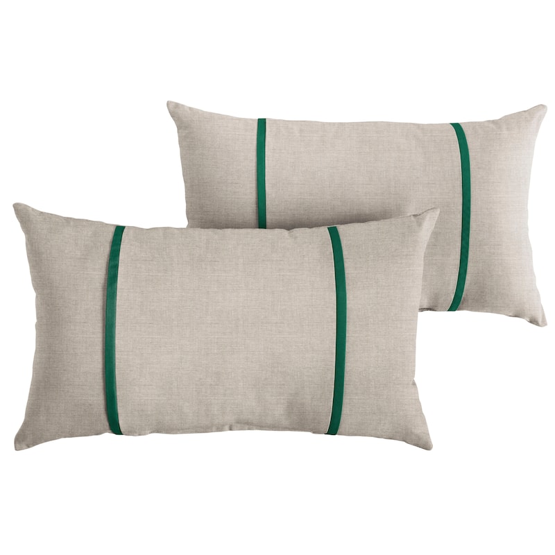 Sorra Home Sunbrella Outdoor Double Petite Flange Pillow Set of 2 - Sunbrella - Cast Silver/Canvas Forest Green - 16 in H x 26 in W x 6 in D