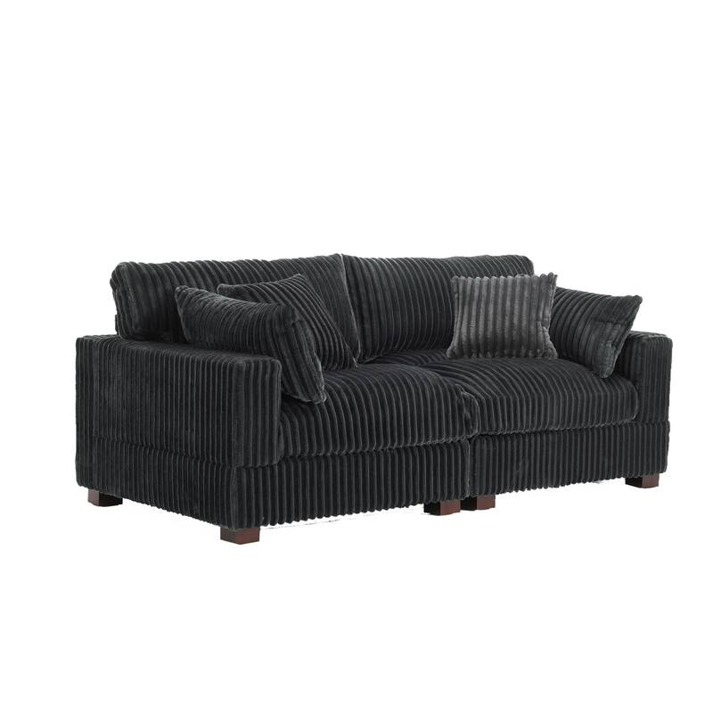 Modern Plush Corduroy Loveseat Sofa Couch with Pillows