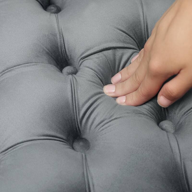 Dark Grey Polyester Velvet Ottoman Bench with Button Tufted Design