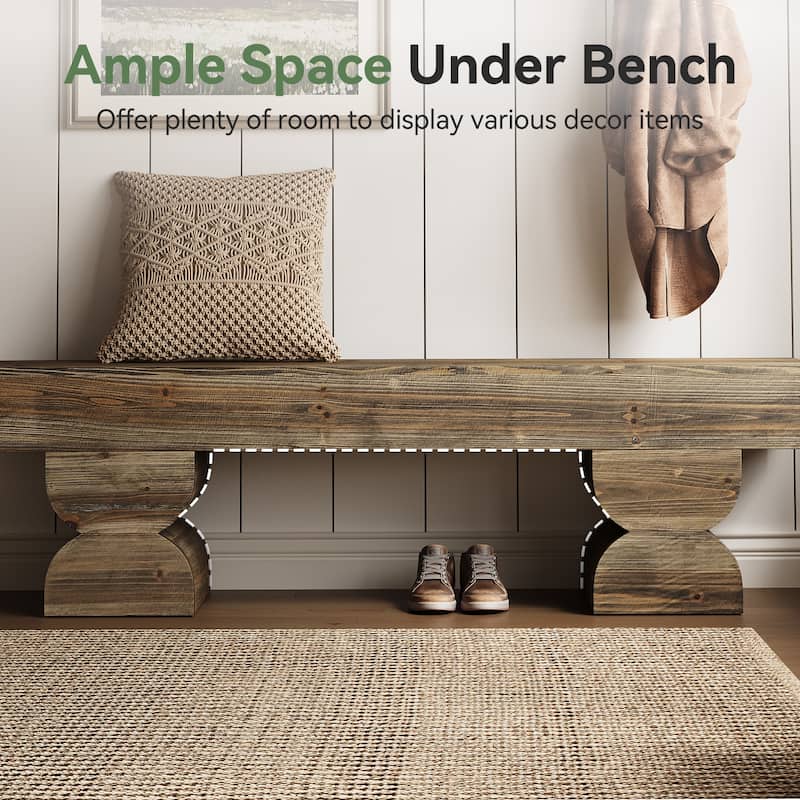 59-Inch Solid Wood Entryway Shoe Bench Farmhouse End of Bed