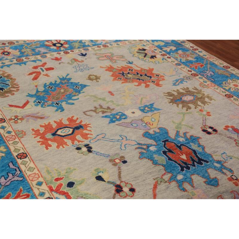 Beige Oushak Oriental Area Rug Hand-Knotted Wool Carpet - 7'10"x 10'0"