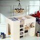 preview thumbnail 1 of 10, Full Size Wood Loft Bed with Built-In Wardrobe, Desk, Storage Shelves and Drawers Beige
