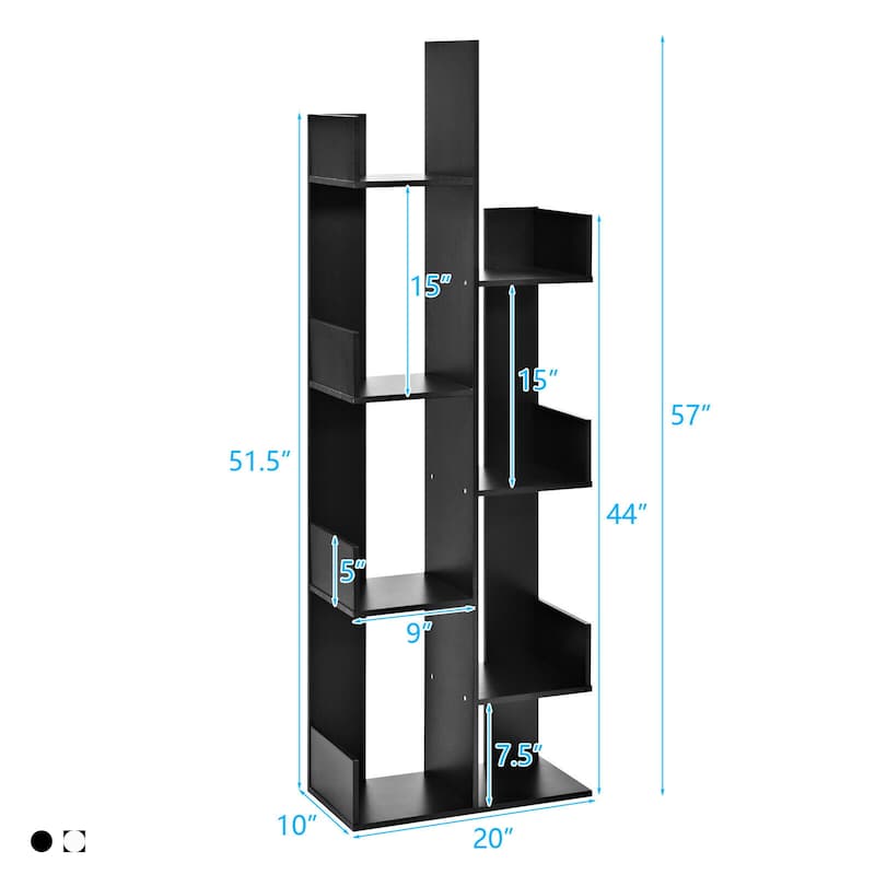 Gymax 8-Tier Bookshelf Bookcase w/8 Open Compartments Space-Saving - 57'' X 20'' X 10''