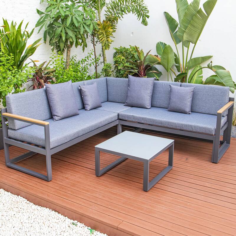 Chelsea 3-Piece Adjustable Headrest All-Weather Sectional Set in Aluminum Frame with Removable Cushion Covers for Indoor/Outdoor