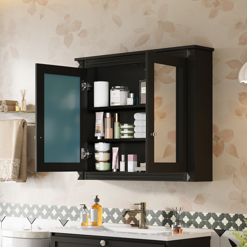 36" x 28" Medicine Cabinet, Wall Mounted Bathroom Storage Cabinet, Modern Bathroom Wall Cabinet with 2 Mirrors