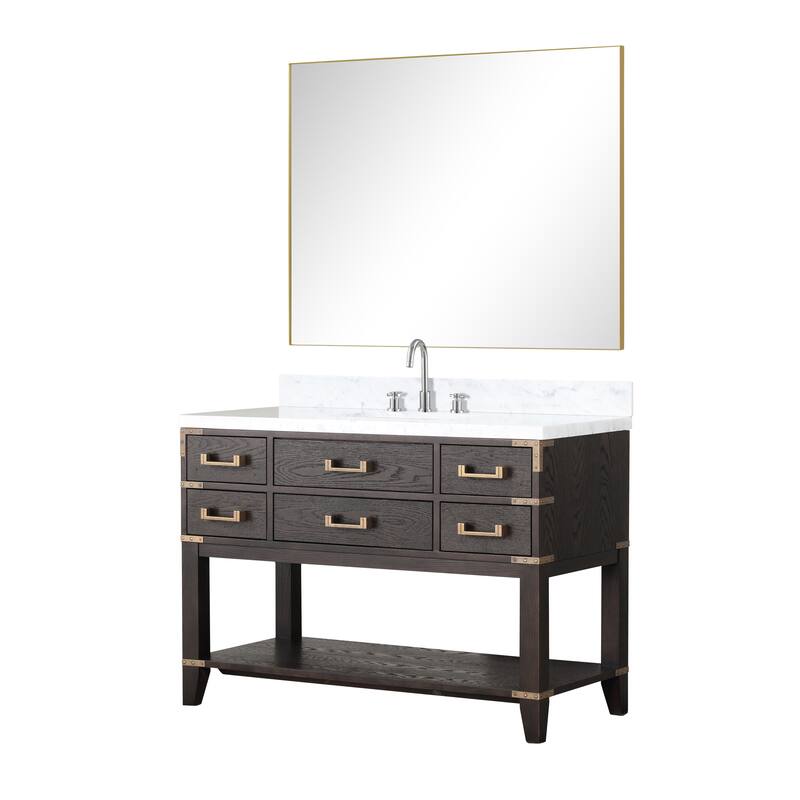 Lexora Norwalk Bath Vanity, Carrara Marble Top, Faucet Set, and Mirror