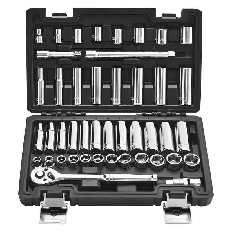 44-Piece 3/8-Inch Drive Socket Set with Ratchet and CR-V Alloy Steel Chrome Finish - 11.42 x 7.09 x 2.44 in