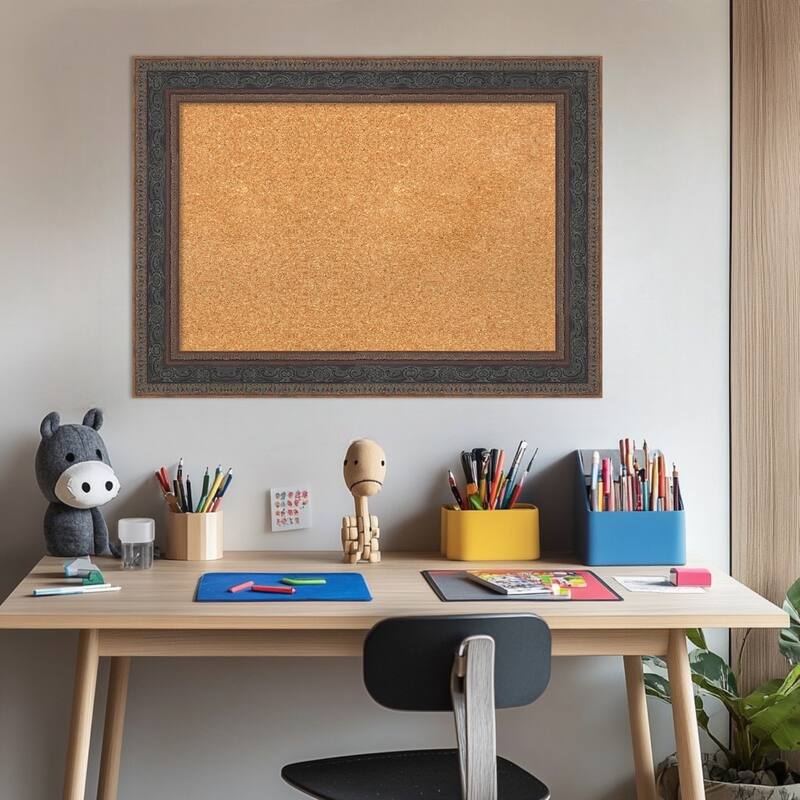 Attic Aged Bronze Wood Framed Cork Board - Bulletin Board, Organization Board, Pin Board