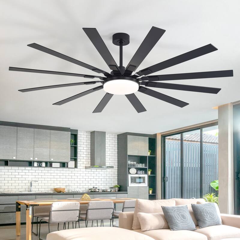 48"/52"/60"/72" Modern Black LED Ceiling Fan with Light Remote (3/5/6/8/12 Reversible Blades)