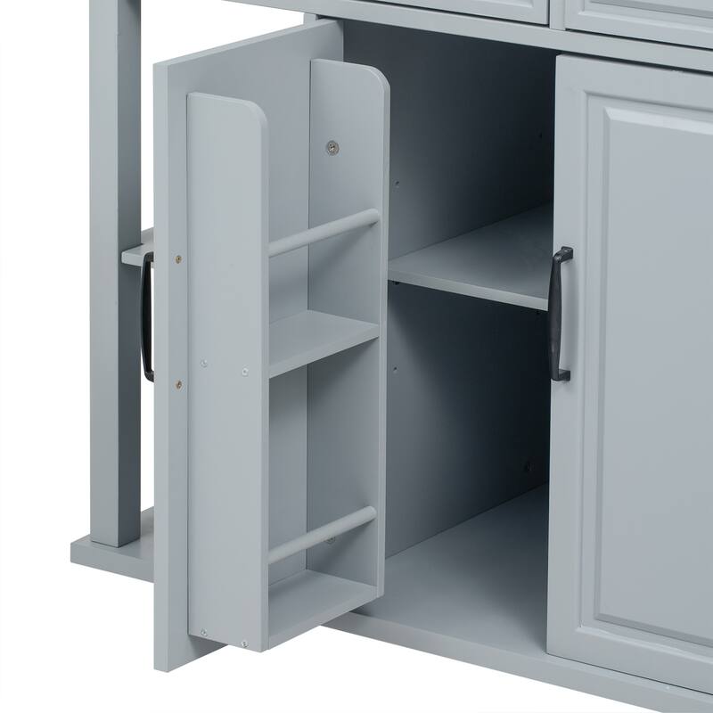 Kitchen Island with 2 Drawers and 2 Cabinet, Extendable Storage Table with Internal Storage Rack, Power Outlet for Living Room