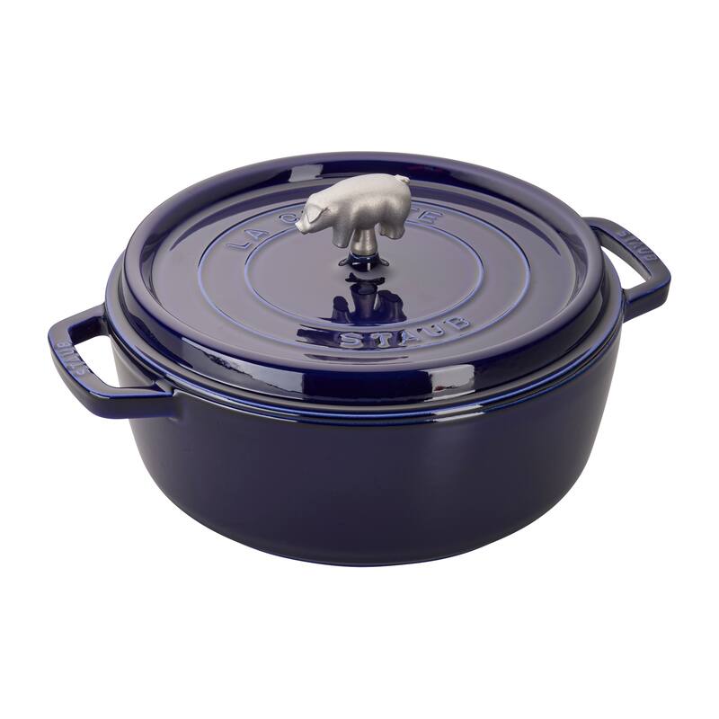 STAUB Cast Iron 6-qt Cochon Shallow Wide Round Cocotte - Dark Blue