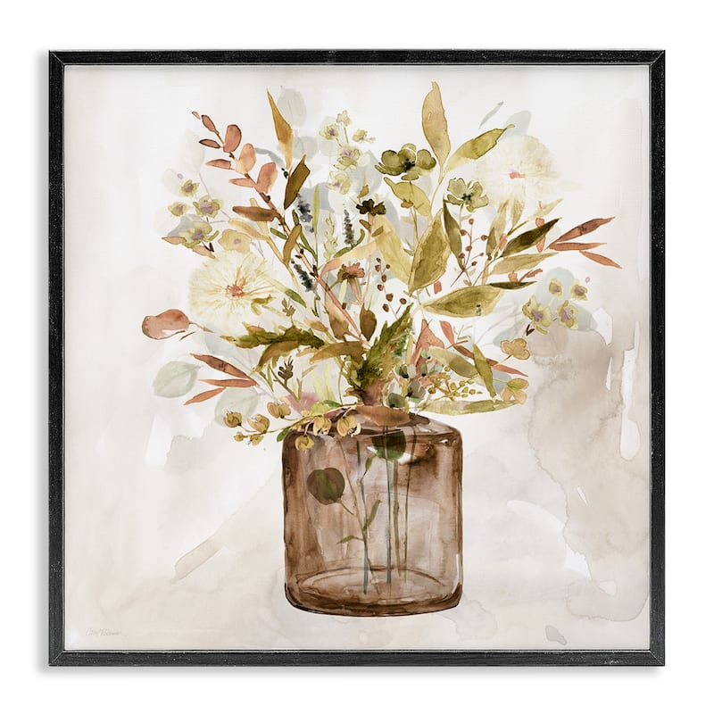 Stupell Earthy Mixed Botanicals Floral Blossoms Watercolor Detail Framed Wall Art, Design by Carol Robinson - 17 x 17 - Black