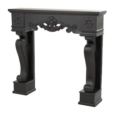 Wooden Scroll Freestanding Fireplace Mantle with Floral Accents - Black or White - Roche River Decor