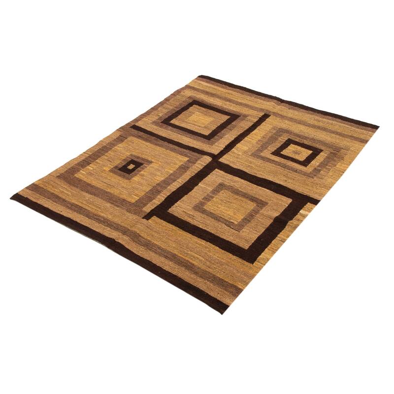 ECARPETGALLERY Flat-Weave Natural Brown Wool Tapestry Kilim - 5'0 x 6'7