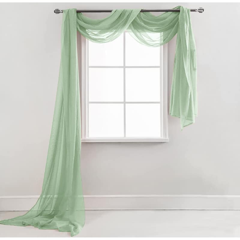 37" x 216" - Sage Sheer Window Scarf Valance Topper Draping Extra Long - 37" x 216" - Sage - 37" x 216"
