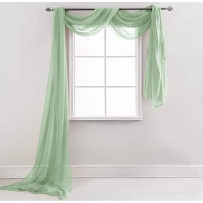 37" x 216" - Sage Sheer Window Scarf Valance Topper Draping Extra Long - 37" x 216"