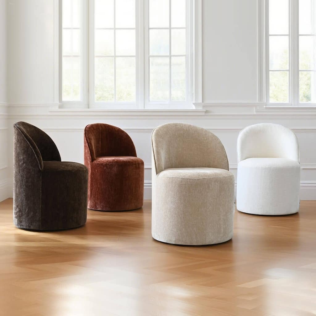 Chenille Rolling Upholstered Dining Chair with Wheels (Set of 4)