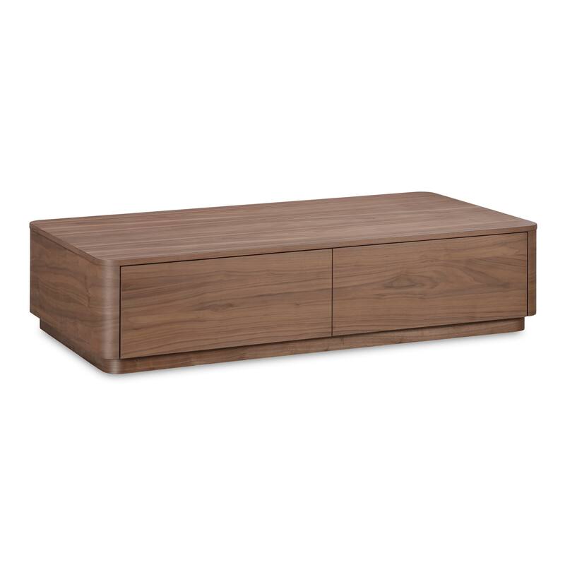 NADAAL STUDIOS Odette Coffee Table, Rectangle Walnut Veneer Top with Rubber Wood Base, Scandinavian Design, 4 Drawers, Brown