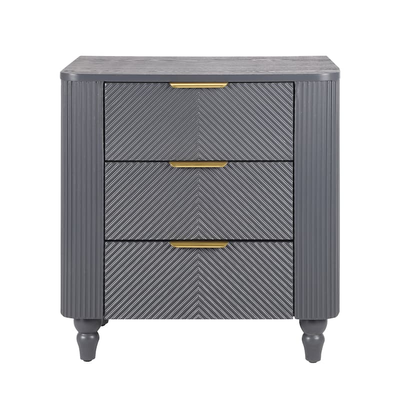 Dark Gray Bedside Table End Table Side Table with 3 Drawers, Storage Cabinet Corner Table Lamp Table