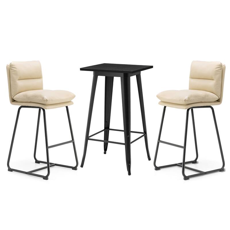 Glitzhome 3-Piece Bar Height Dining Table Set Round Pub Table & Faux Leather Bar Stools
