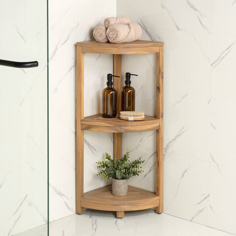 33" Sela 3-Tier Acacia Wood Freestanding Bathroom Corner Shelf