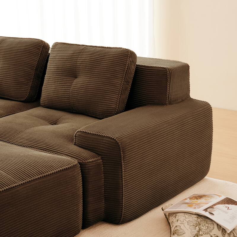 L-Shaped Sectional Couch with Ottoman, Oversized Modular Corduroy Sofa