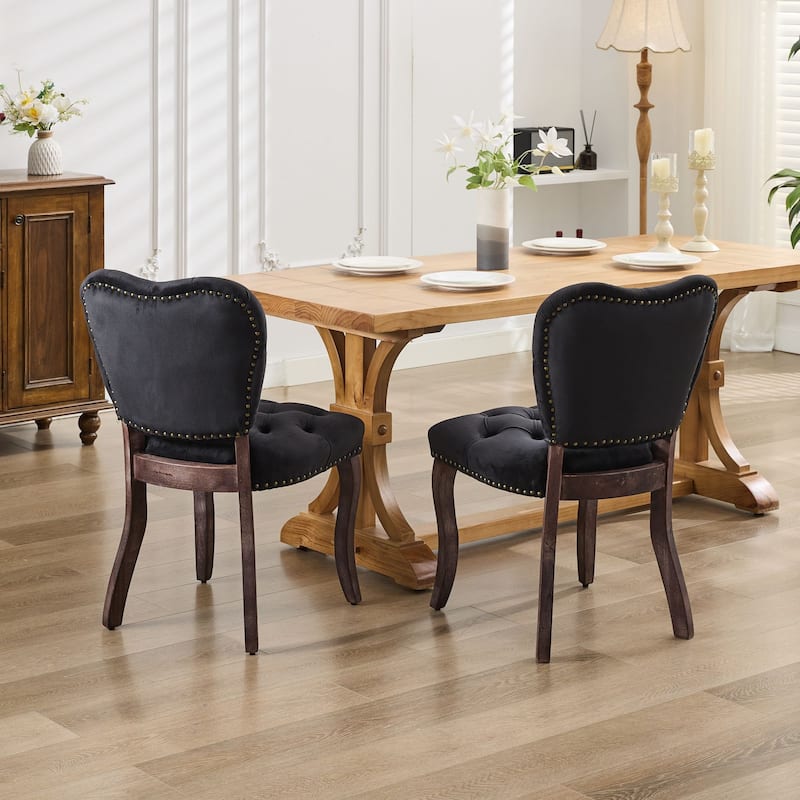 Dining Chairs Set of 2, Soft Tufted Accent Chairs Side Chairs with Wooden Legs, Velvet Upholstered Dining Room Chair